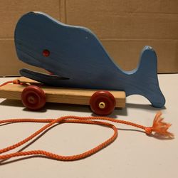 Vintage Wooden Whale Pull Toy