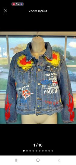 Mischief Studio Hand Painted Graffiti Denim Jacket. Y2K Streetwear Style. Size M