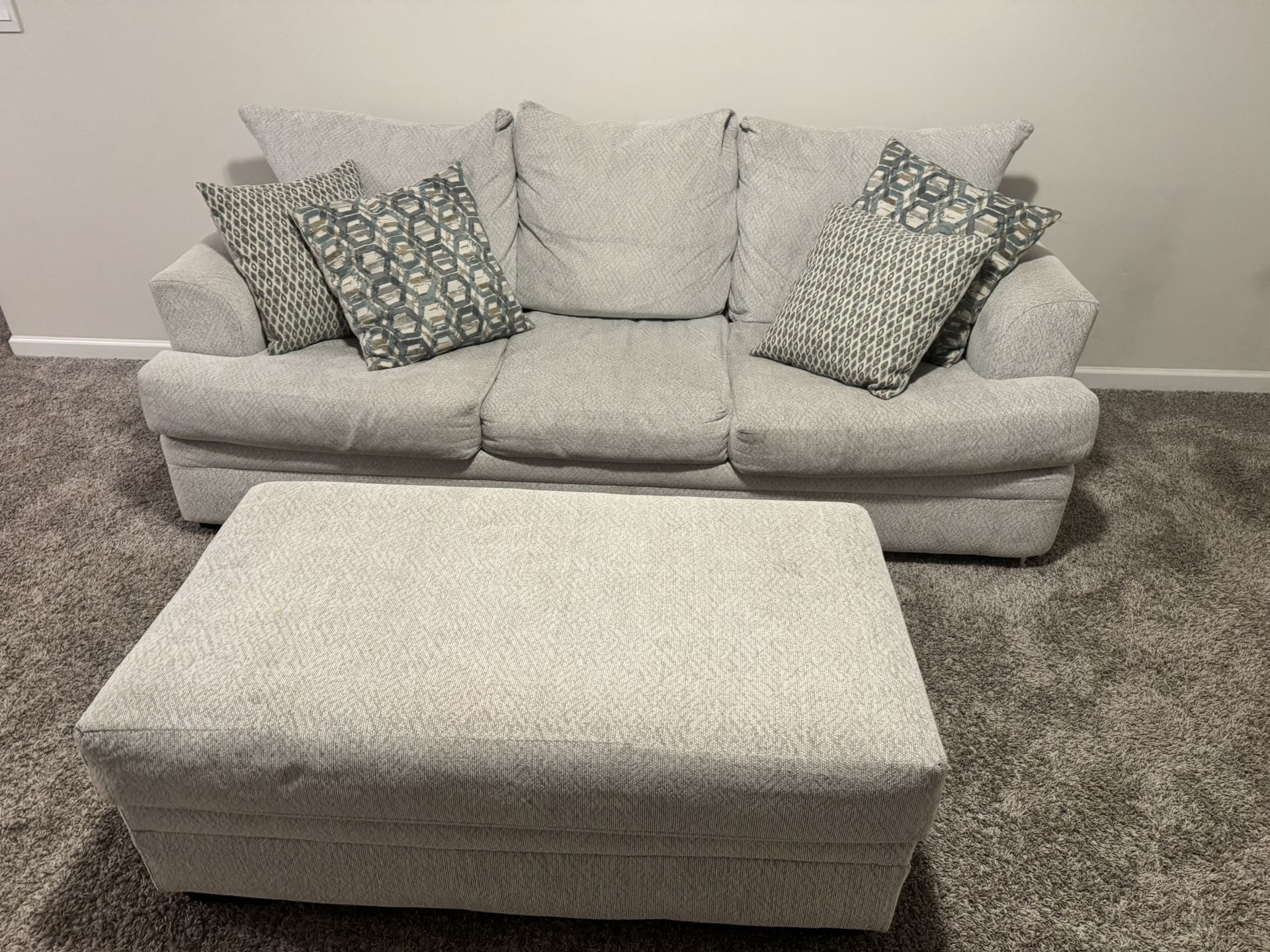 Gray Love Seat Sleeper Sofa W/ Ottoman