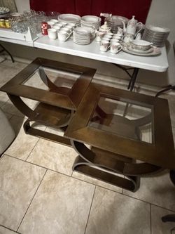 Set of glass wooden tables