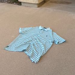 Polo Ralph Lauren Classic Fit Teal and Navy Striped Pony Polo Shirt Mens Large