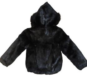 Infants Genuine Dyed Satin Rabbit Fur Hooded Bomber Jacket by Davoucci Size 2T