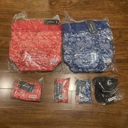 Supreme Puffer Paisley Backpack, Neckpouch And Pouch And Cap 