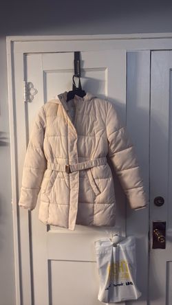Primark 13/14  yrs old Cream Belted Puffer Coat with Hood