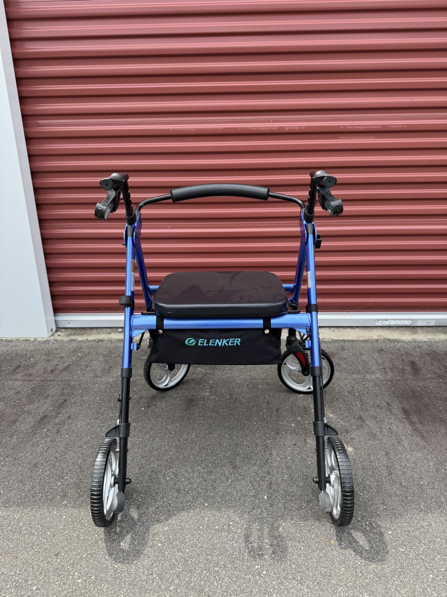 ELENKER Heavy Duty Rollator Walker - Extra Wide Seat, 10” Wheels - Blue 