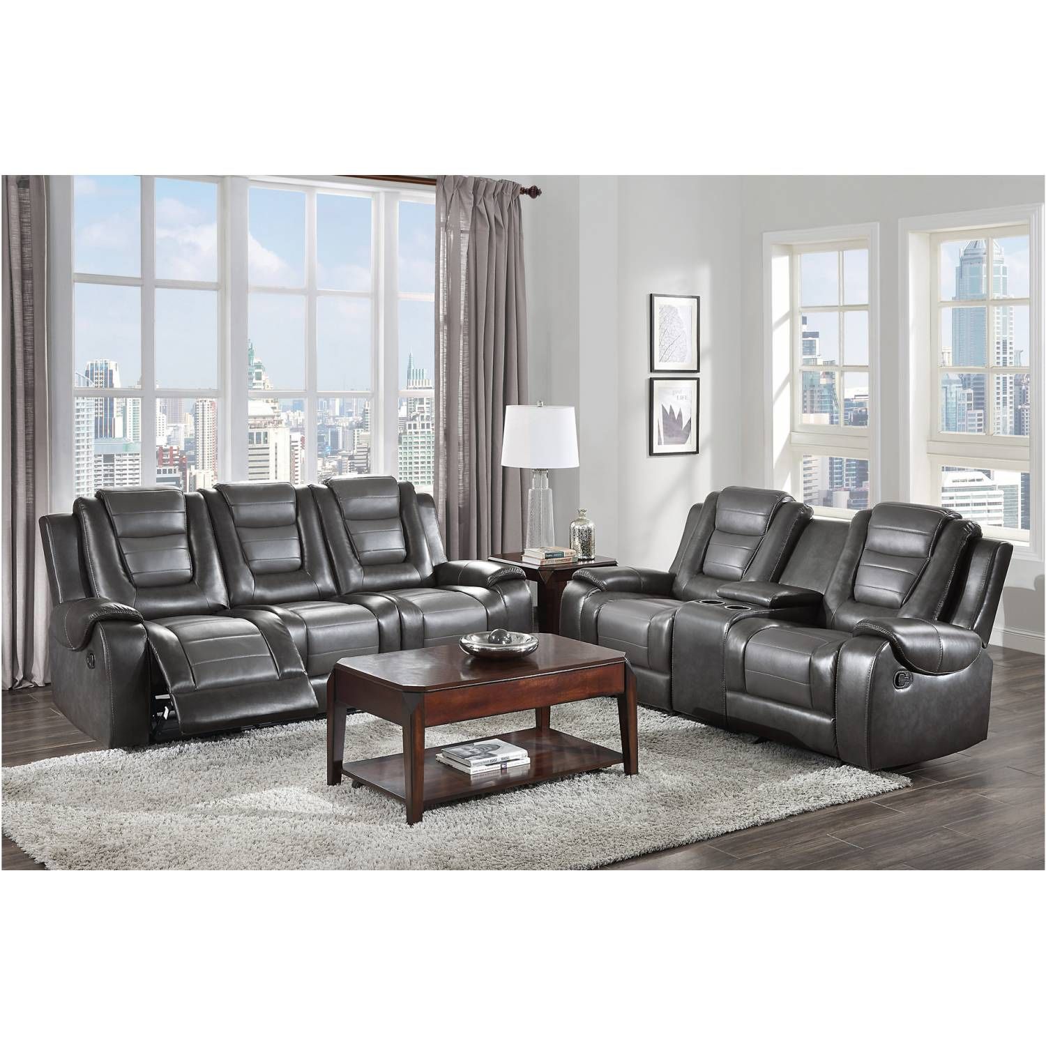 Double Reclining Sofa & loveseat with Drop-Down Cup Holders Sofa 85.5 x 39 x 40H Loveseat 76 x 39 x 40H Payments & delivery available