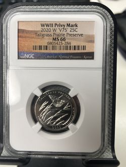 2020 W V75 .25 MS66 NGC Tallgrass Prairie Preserve Label