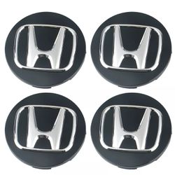 Black Honda Wheel Rim Center Caps Chrome Logo 69MM/2.75 Set of 4