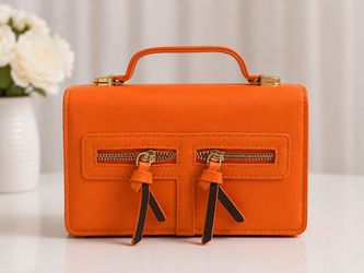 Orange Leather Mini Handbag with Gold Hardware