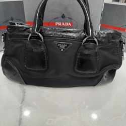 Prada Handbag Shoulder Bag  Black Nylon Leather  - Excellent Condition- $575