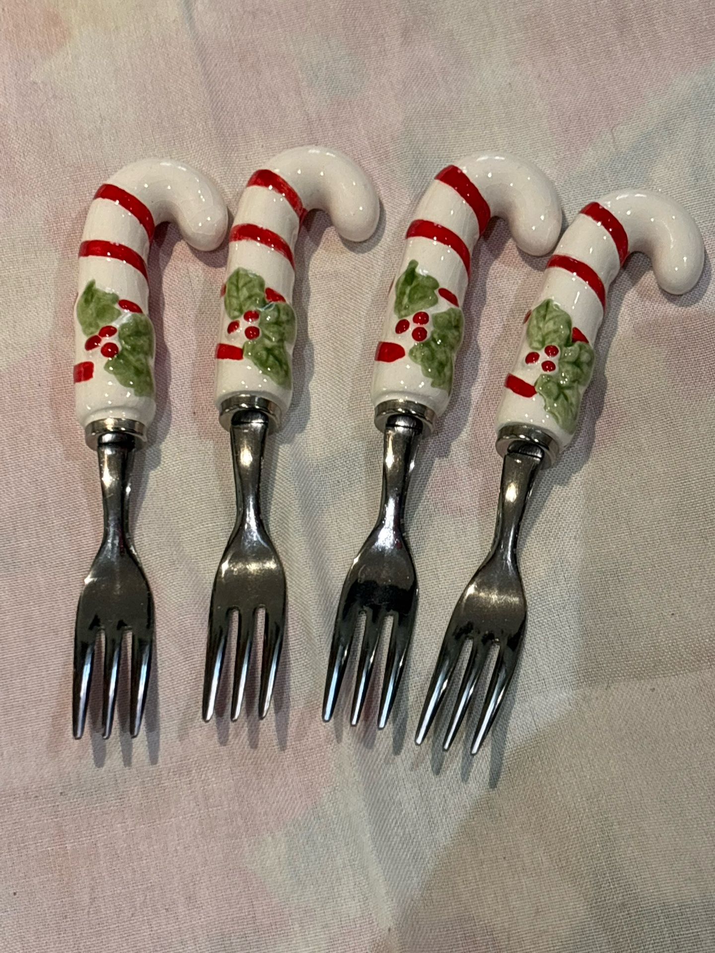 Christmas candy cane 4 hors D'Oeuvre forks stainless steel Japan