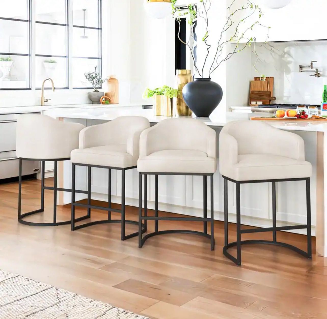 Crystal Ivory 26 in. Counter Height Faux Leather Upholstered Bar Stool Kitchen Island Stool With Metal Frame (Set of 4)