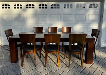 Scandinavian Designs mid-century modern dining table set with 8 chairs