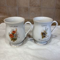 Vintage Genuine Porcelain Floral Sentiments Coffee Cups 