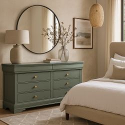 Beautiful Green 8 Drawer Solid Wood Dresser 