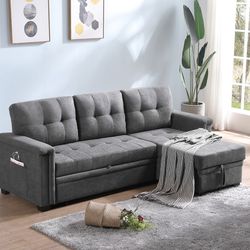 Blue Gray Reversible Sleeper Sectional Sofa
