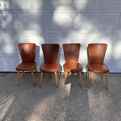 Set Of 4 Mid-Century French Leather Dining Chairs