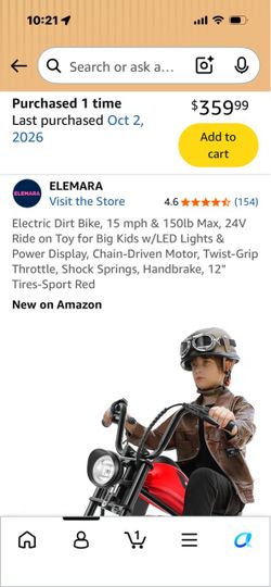 BRAND NEW ELEMARA Kids Electric Dirt Bike 24V - Assembled, Never Ridden ($360 Retail)