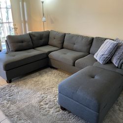 Sectional Sofa With Pillows And Ottoman 