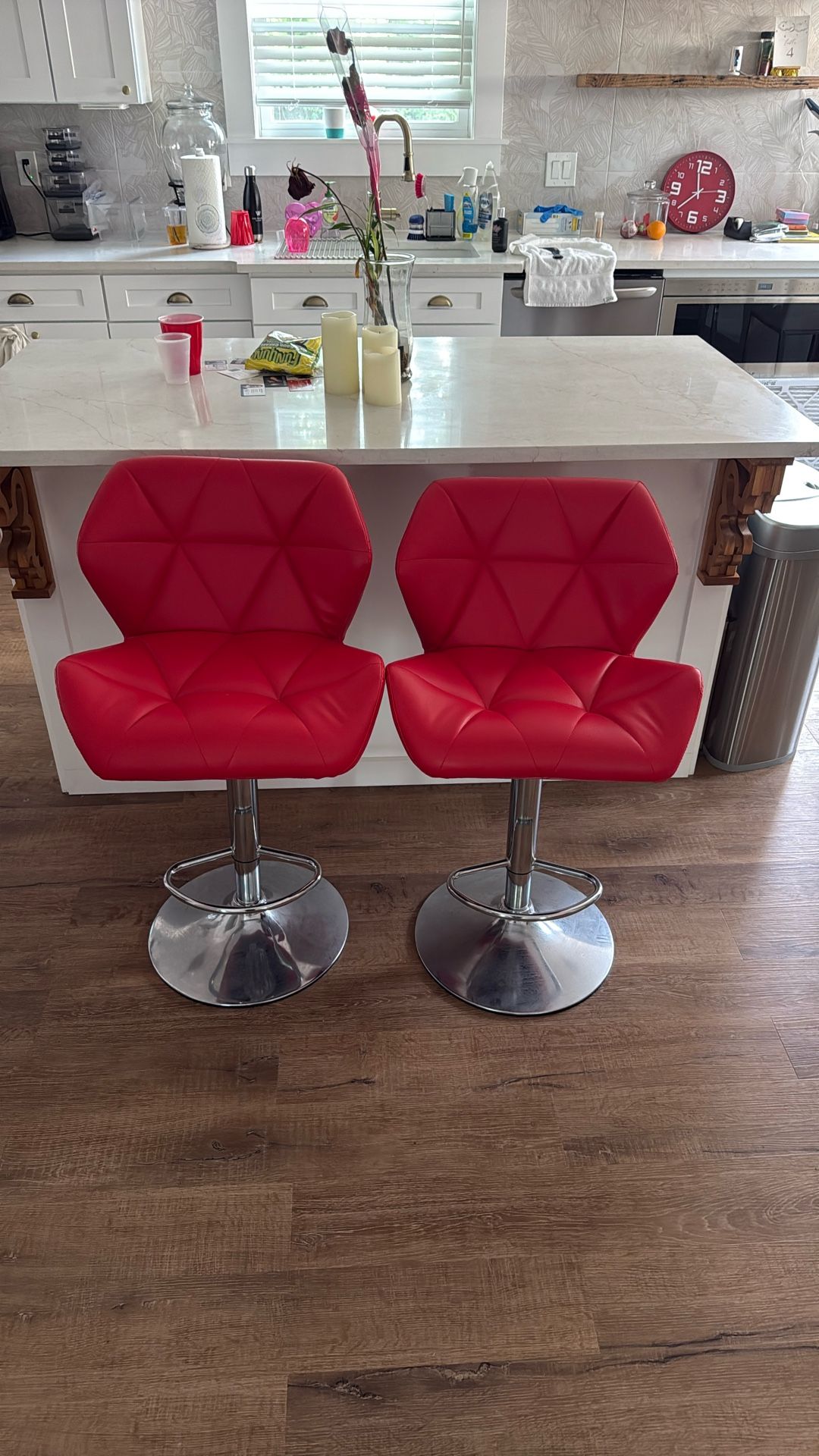 2 Red Leather Stools