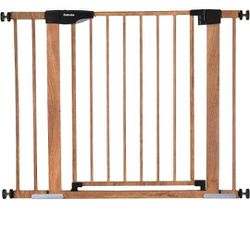Mom's Choice Award Winner-BABELIO Metal Baby Gate with Wood Pattern, 29-40" Easy Install Pressure Mounted Dog Gate, Ideal for Stairs and Doorways, wit