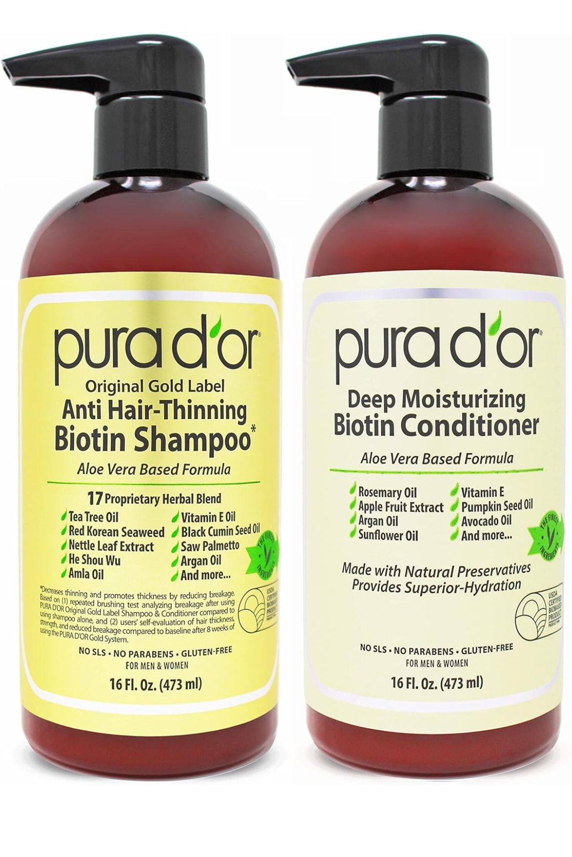 PURA D'OR Anti-Thinning Biotin Shampoo & Deep Moisturizing Conditioner