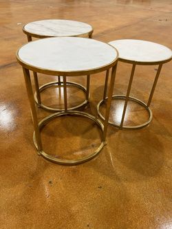 Modern Gold Marble Nesting Tables – Set of 3 Round Side Tables