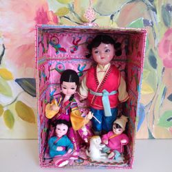 Repurposed Vintage Asian Doll Art Shadow Box