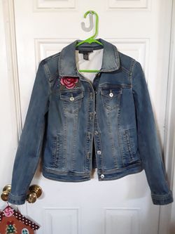 Inc Denim Stretch Jacket with Rose Embroidery