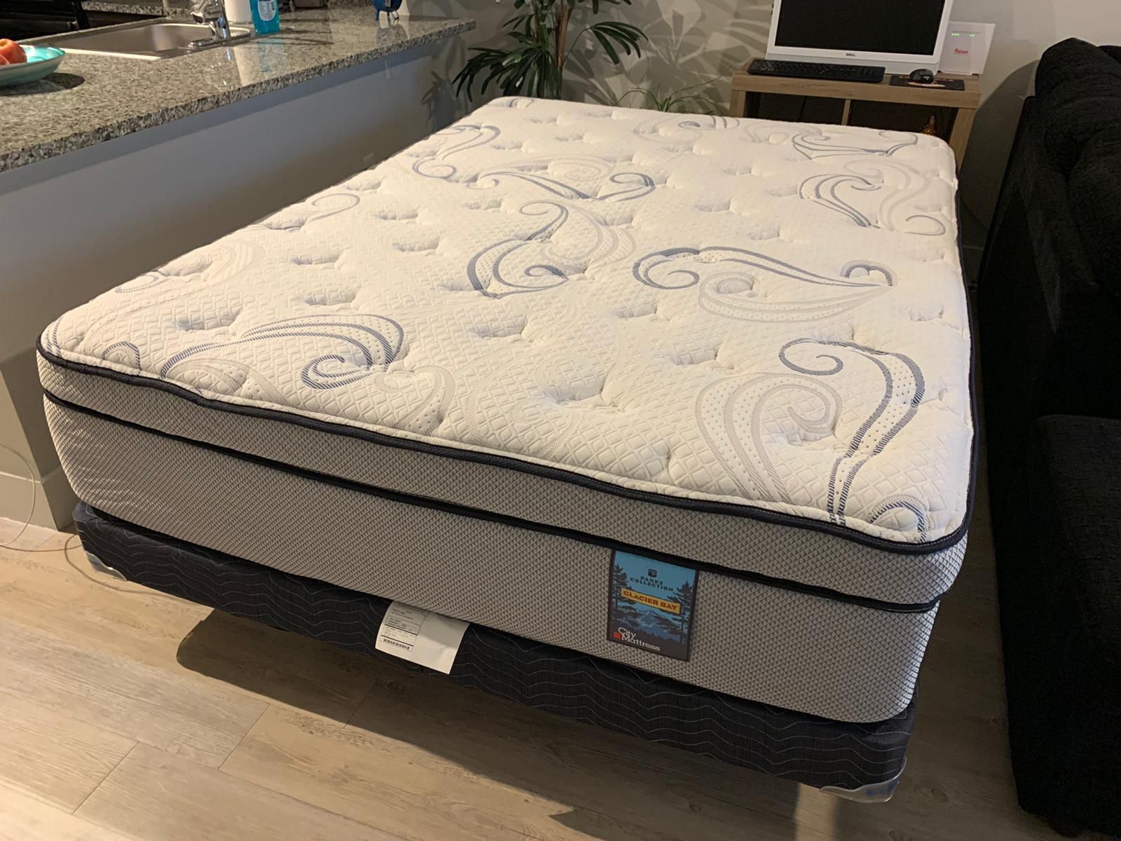 14” HIGH QUALITY CITY MATTRESS GLACIER BAY PILLOW TOP MATTRESS WITH BOX SPRING AND METAL FRAME