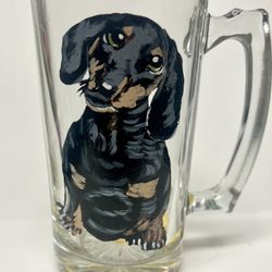 Hand Painted Dachshund Glass Mug