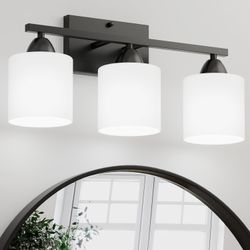 Black Bathroom Lights Over Mirror, Anti-rust Vanity Light Fixture for Bathroom, Modern 3-Light Wall Sconce Light for Living Room, Standard E26 Base, M