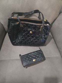 Coach Peyton Op Art Black Patent Leather Satche
