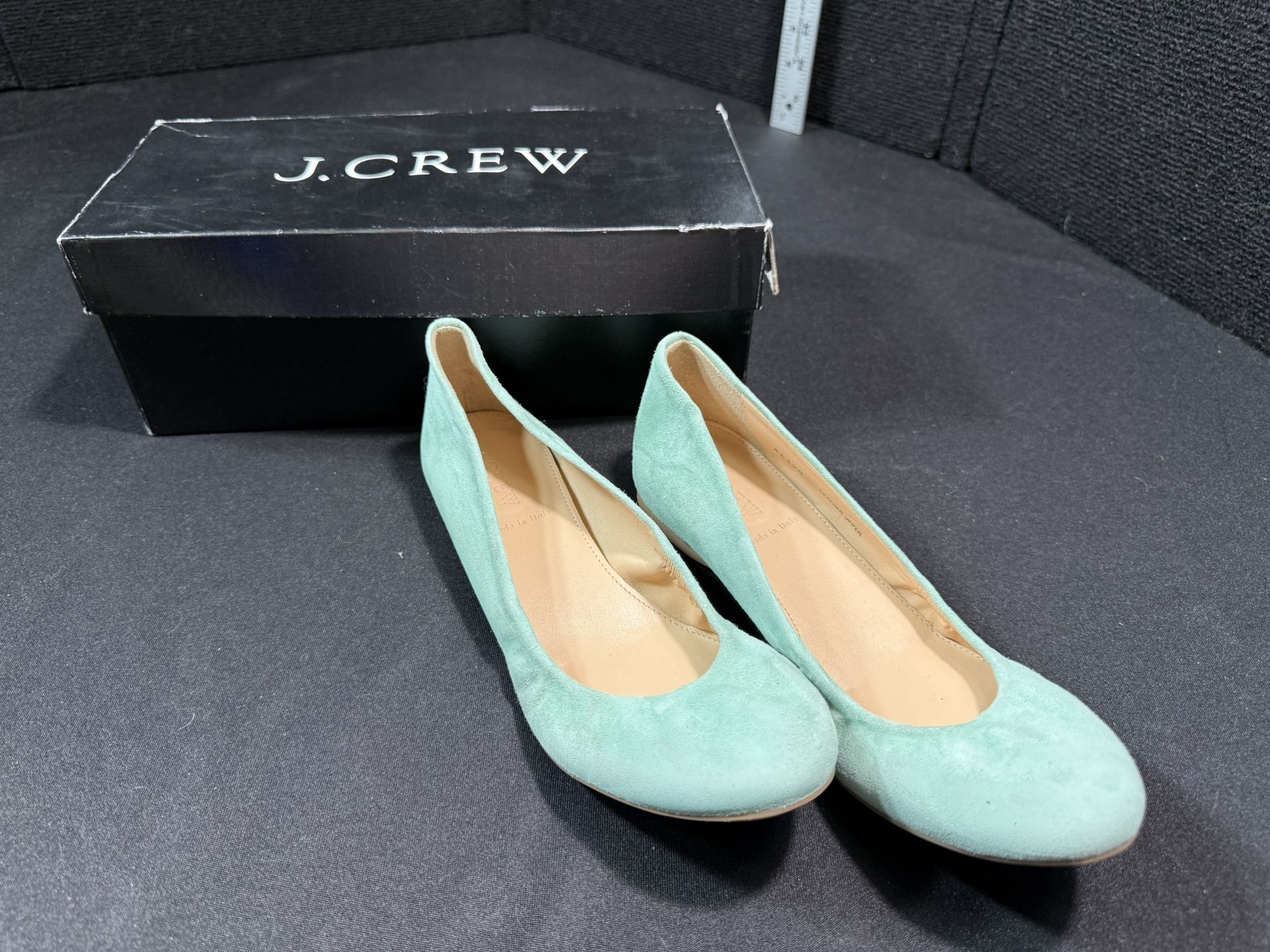 Pair of J.Crew Cece Womens Made In Italy Suede Vivid Aqua Ballet Slip On Flats Size 7.5