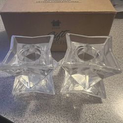 VTG NEW Avon Glistening Star 24% Lead Crystal Taper Candle Holders Comes W/ Box
