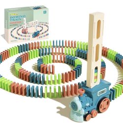 Domino Train Toys 200PCS Dominoes Kids Games STEM Stacking Toys Toddler Montessori Toys Set (blue)