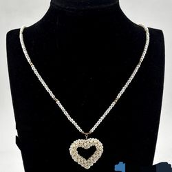 14k gold beaded pearl necklace w/ heart pendant