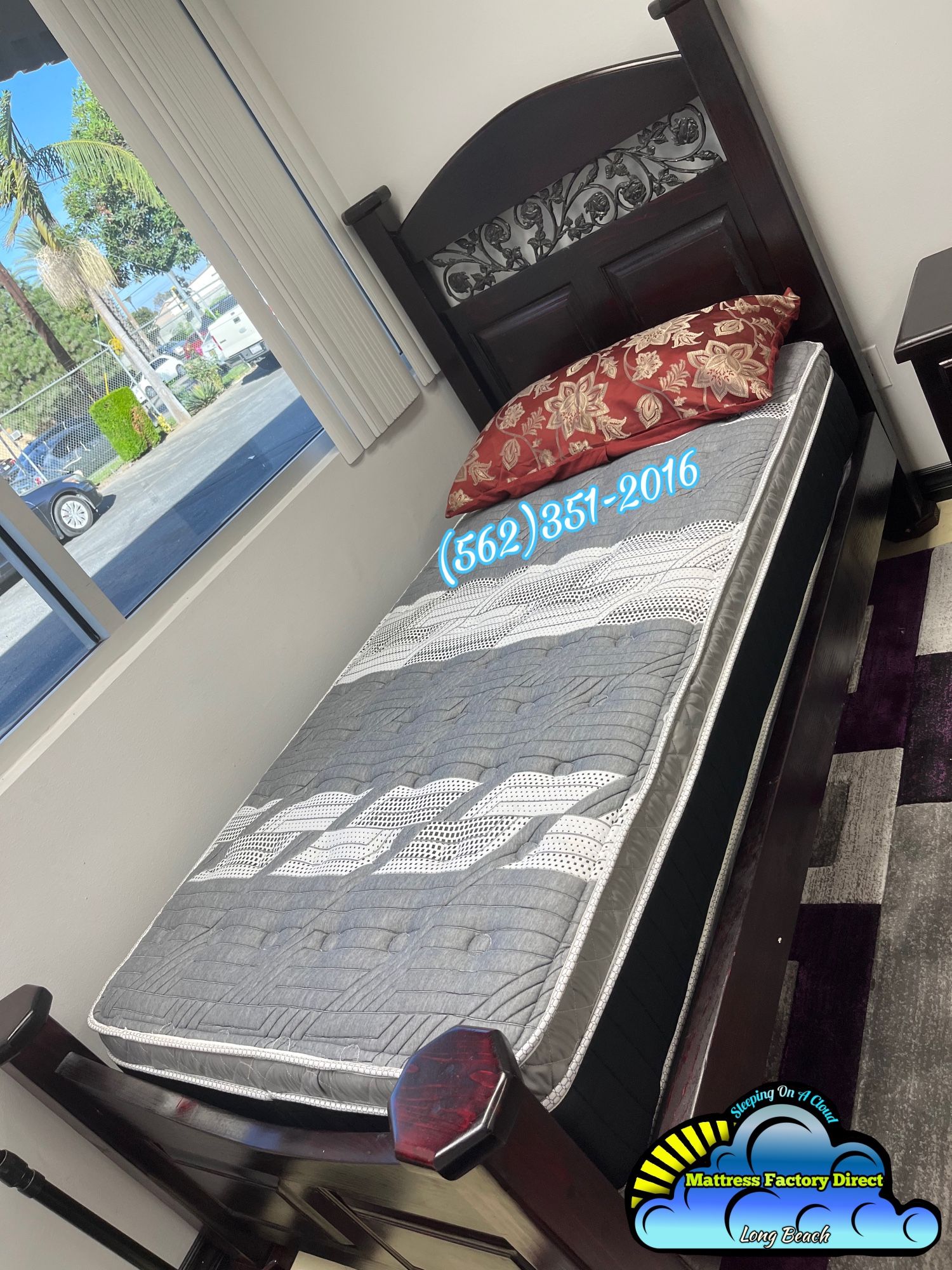 Twin Wooden Bed Frame With Mattress Colchon Nuevo