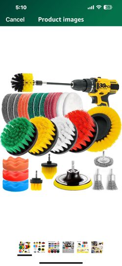 New 30 Piece Drill Brush Attachments Set, Scrub Pads & Sponge & Wire Brush for Drill, Power Scrubber Brush with Extend Long Attachment, Drill Scrubber