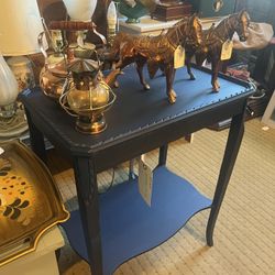 Refurbished Blue Solid Wood Vintage End Table