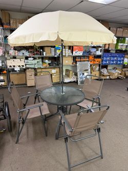 Walsunny 6-Piece Patio Furniture Set with Umbrella, Outdoor Patio Dining Set with 4 Folding Chairs