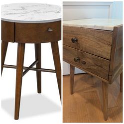 2 marble nightstands side end tables