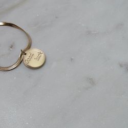 Gold Plated Round Good Luck Letter Necklace Box Chain For Women