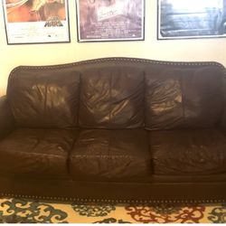 Matching Ashley Furniture Real Brow Leather Couch And Love Seat Set The Leather Chair Is Free With Purchase 
