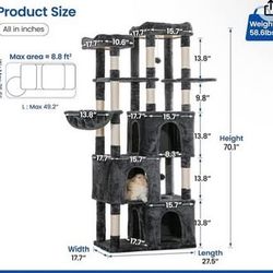 😀 MWPO Extra Large Cat Tree for Indoor Cats, 70.1-Inch Tall Cat Tower with 3 Large Cat Condos, Multi-Level Cat Stand for Large Cats with Scratching