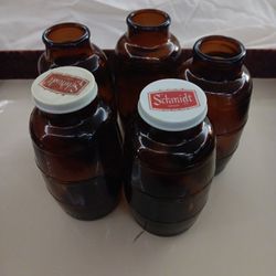 5 Schmidt Amber Barrel Beer Bottles