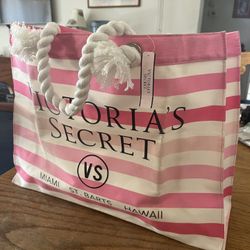 Victoria’s Secret Tote Canvas Pink /  White Stripe Bag