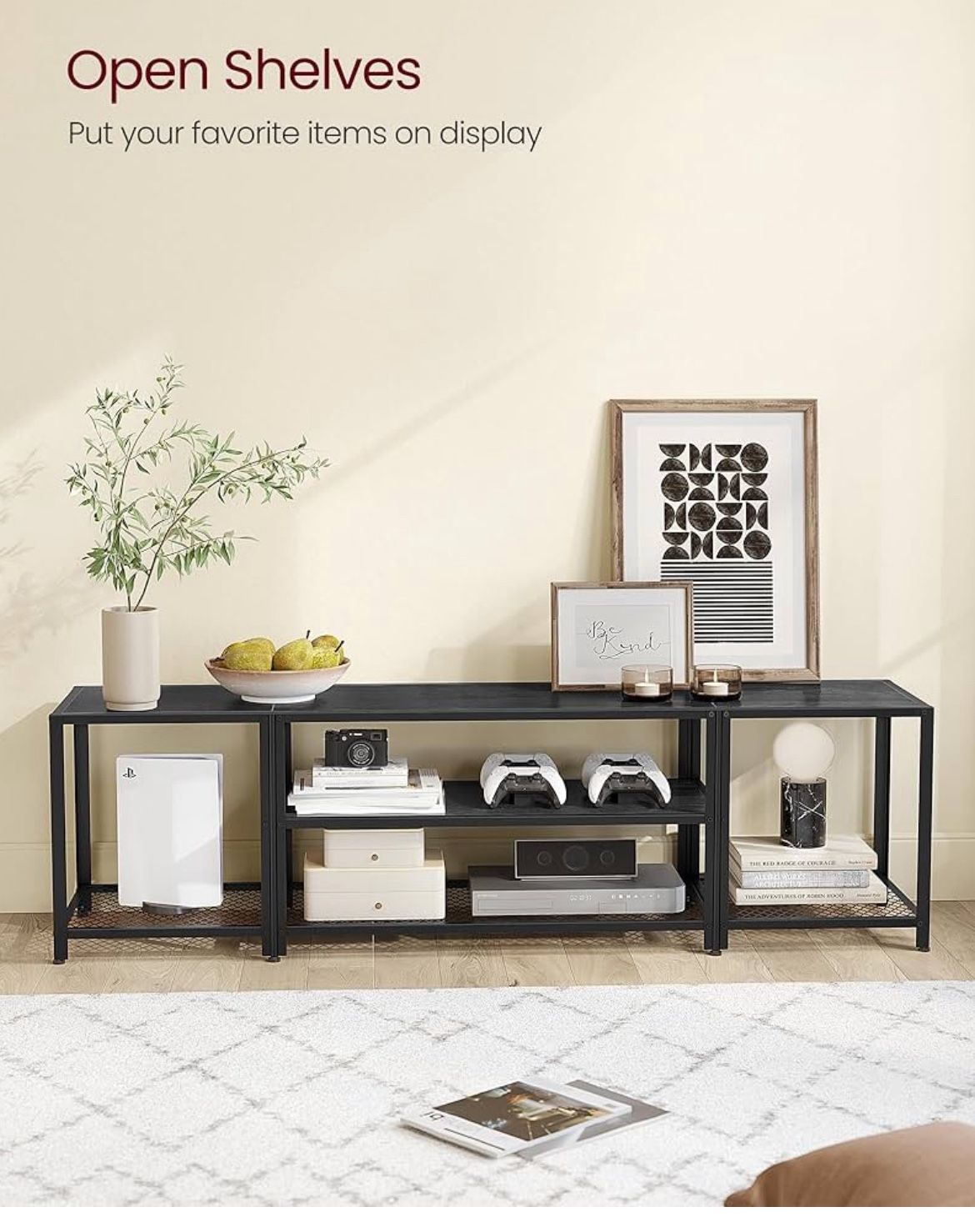 Modern TV Stand for TVs up to 75 Inches, 3-Tier Entertainment Center, Industrial TV Console Table with Open Storage Shelves, for Living Room, Bedroom,