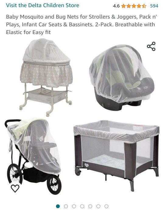 Baby Mosquito and Bug Nets for Strollers & Joggers, Pack n' Plays, Infant Car Seats & Bassinets. 2-Pack. Breathable with Elastic for Easy fit


