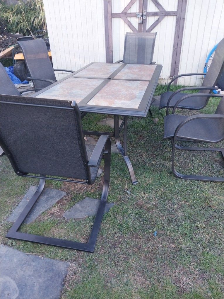 Really Good Condition Tile Top Outdoor Patio Furniture Set IW/ 6 Bounce Chairs